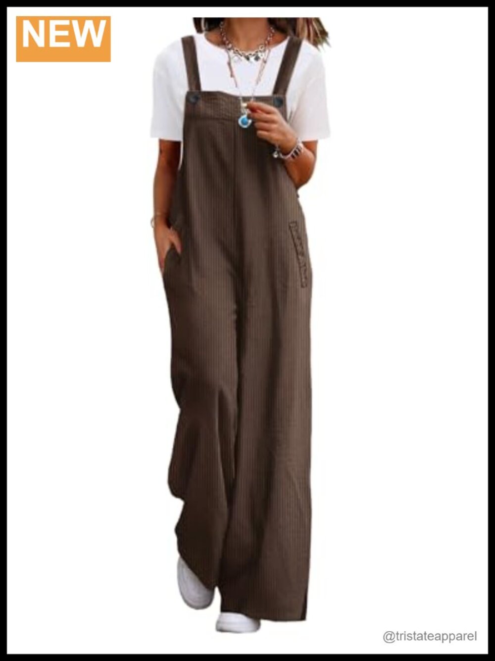 Women's Corduroy Wide Leg Overalls Bib Jumpsuit Adjustable Straps
